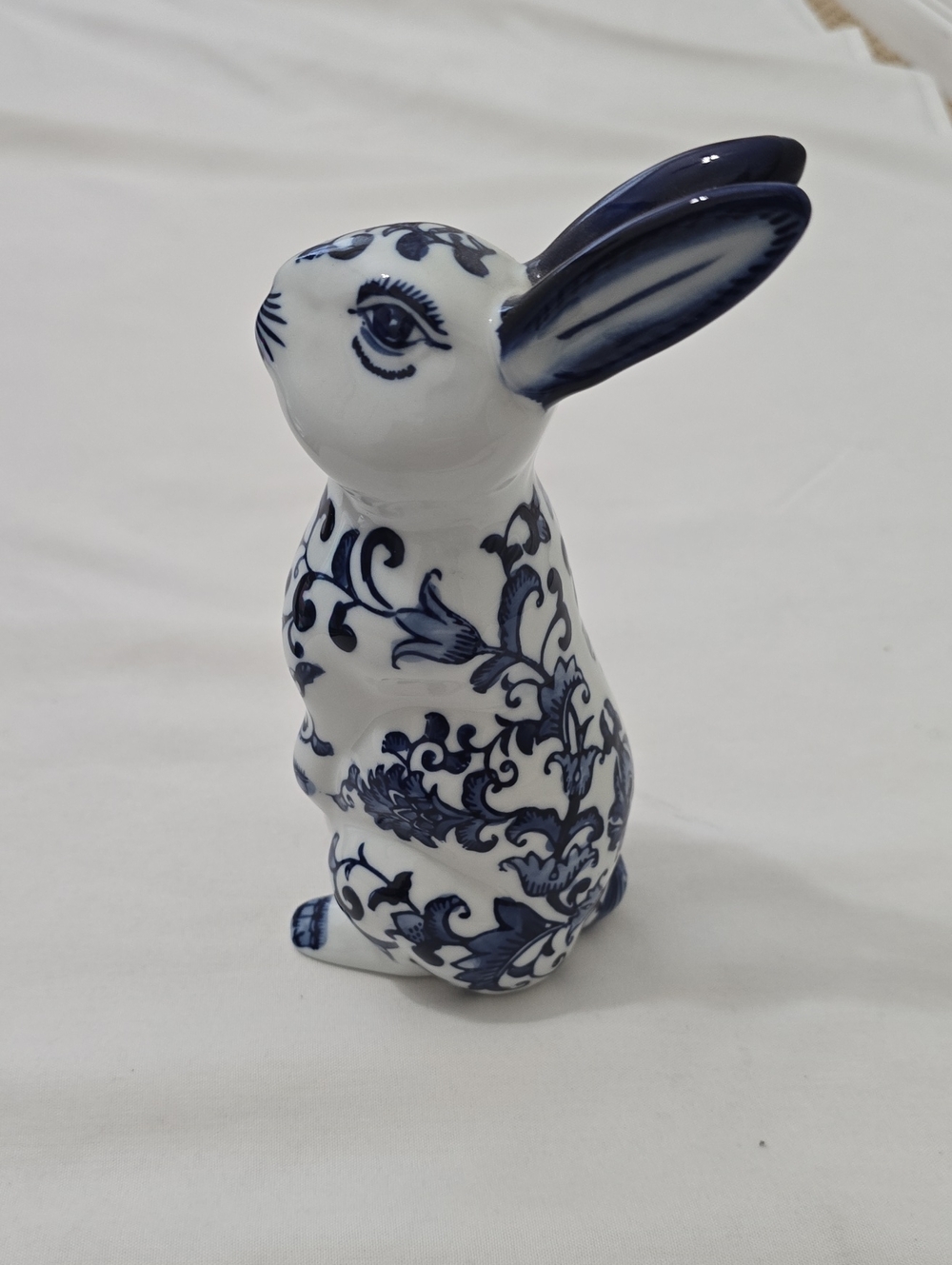 Vintage Blue & White Ceramic Bunny Figurine - Home Art